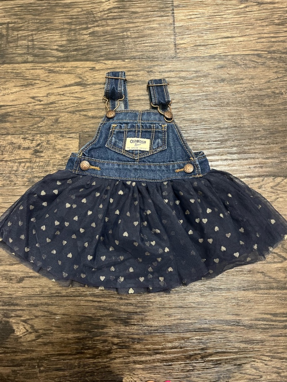 OshKosh B'gosh Navy Denim Overall Tulle Skirt with Silver Heart Print